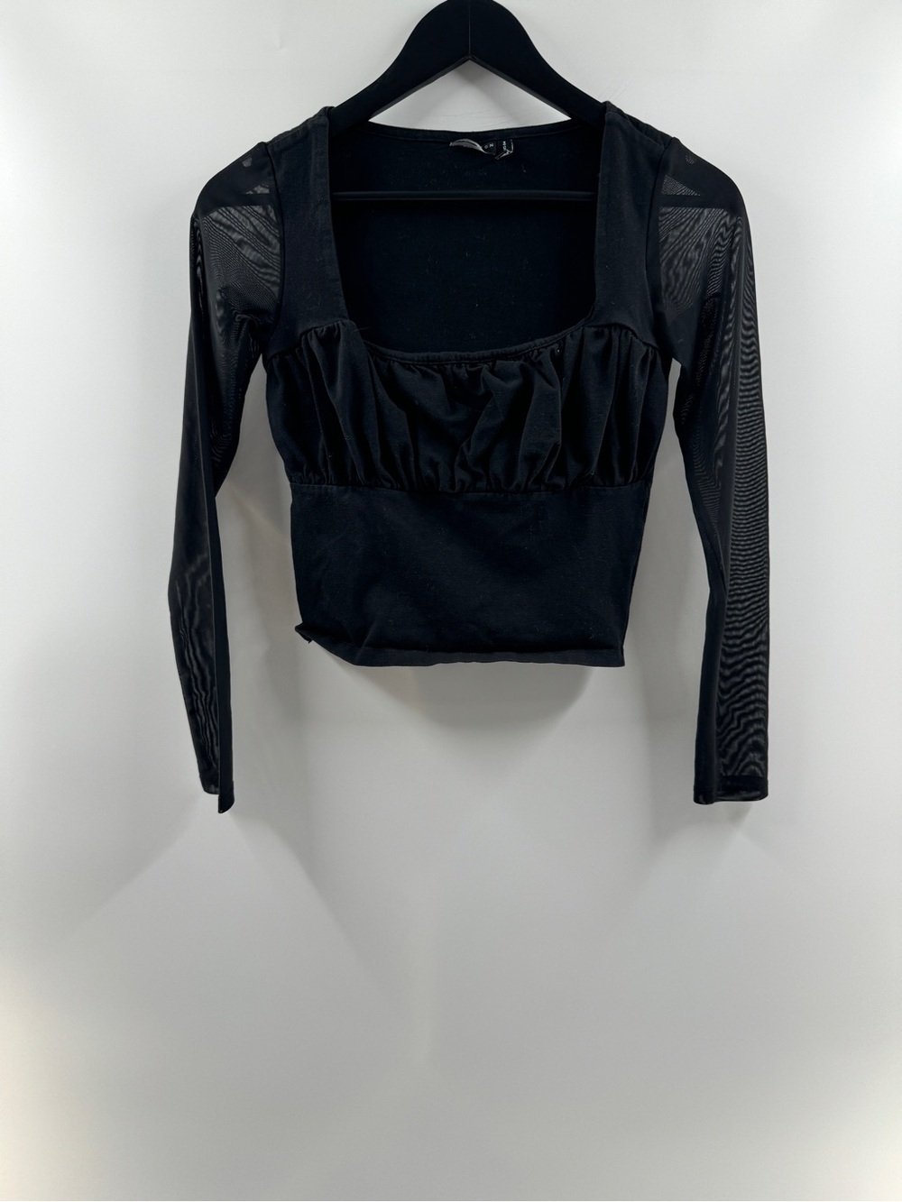 ASOS Design Black Mesh Sleeve Square Neck Top Women's Size 4